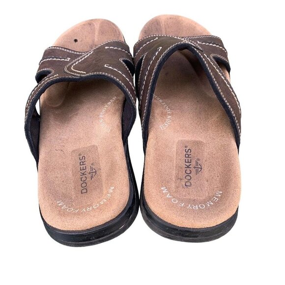 Dockers Men's Memory Foam Fusion Footbed Brown Sandals Slides Sz 8M Small Defect - Picture 4 of 8
